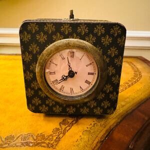 Vintage Antique Quartz Working Clock in Wood Leather Case Rare Find